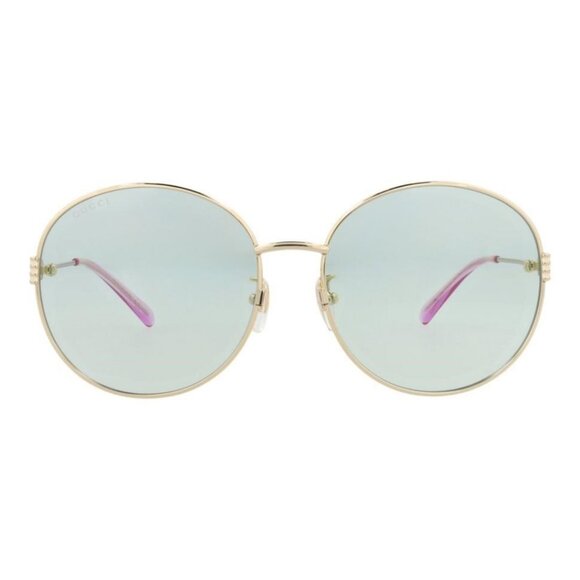 New Authentic Gucci Womens Round/Oval Gold Gold Green Fashion Designer Sunglasse - Picture 1 of 4
